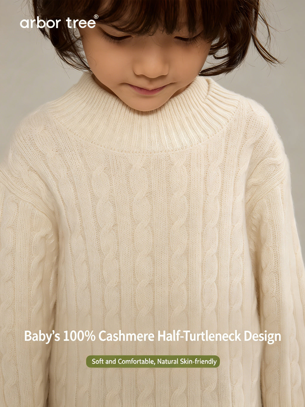 Unisex kids' fall/winter knit sweater by ArborTree, made from 100% Inner Mongolia baby cashmere, featuring a mid-neck design.