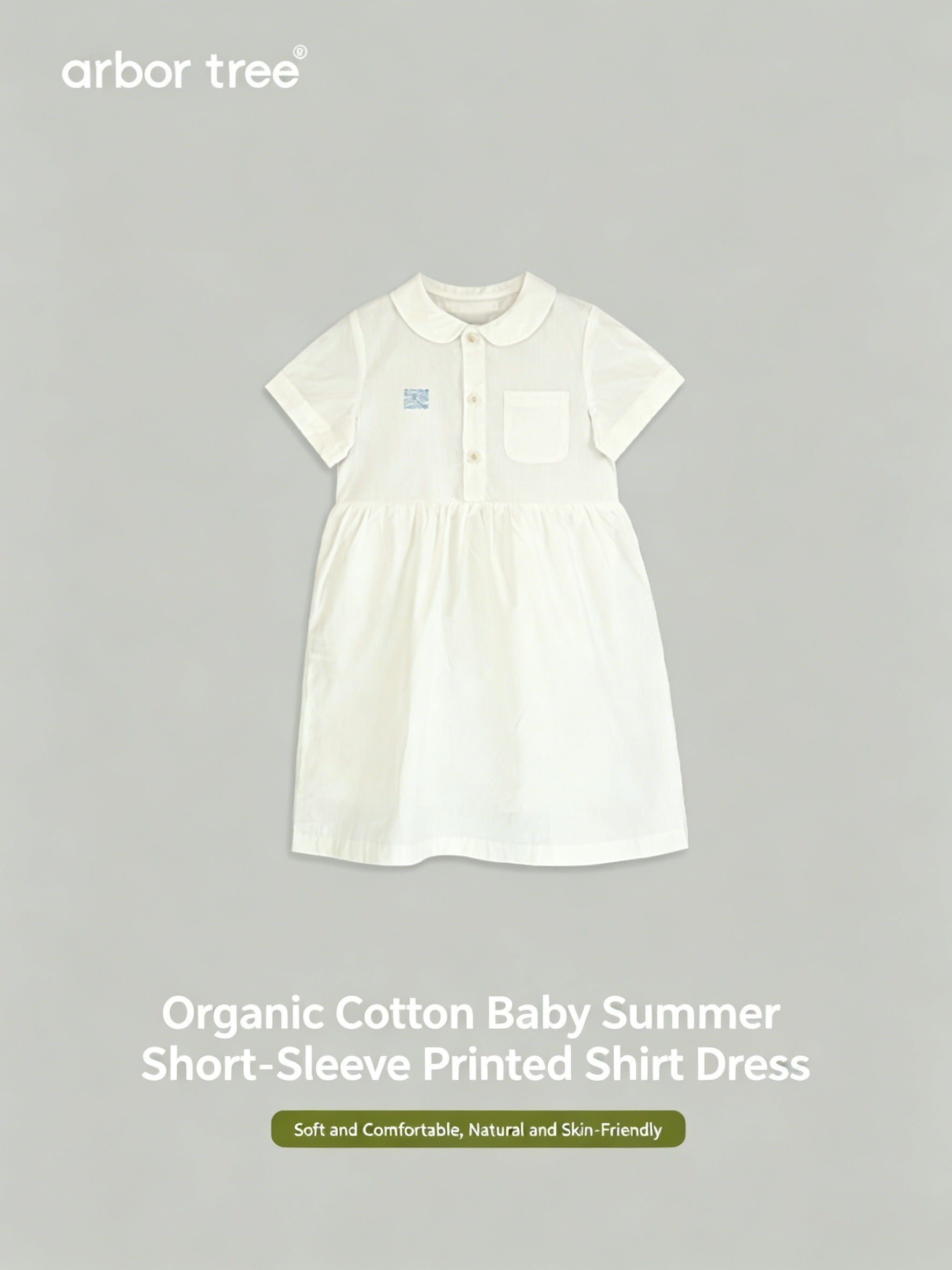 ArborTree 100% Turkish Organic Cotton Girls' Summer Short-Sleeve Printed Shirt Dress, Moisture-Wicking