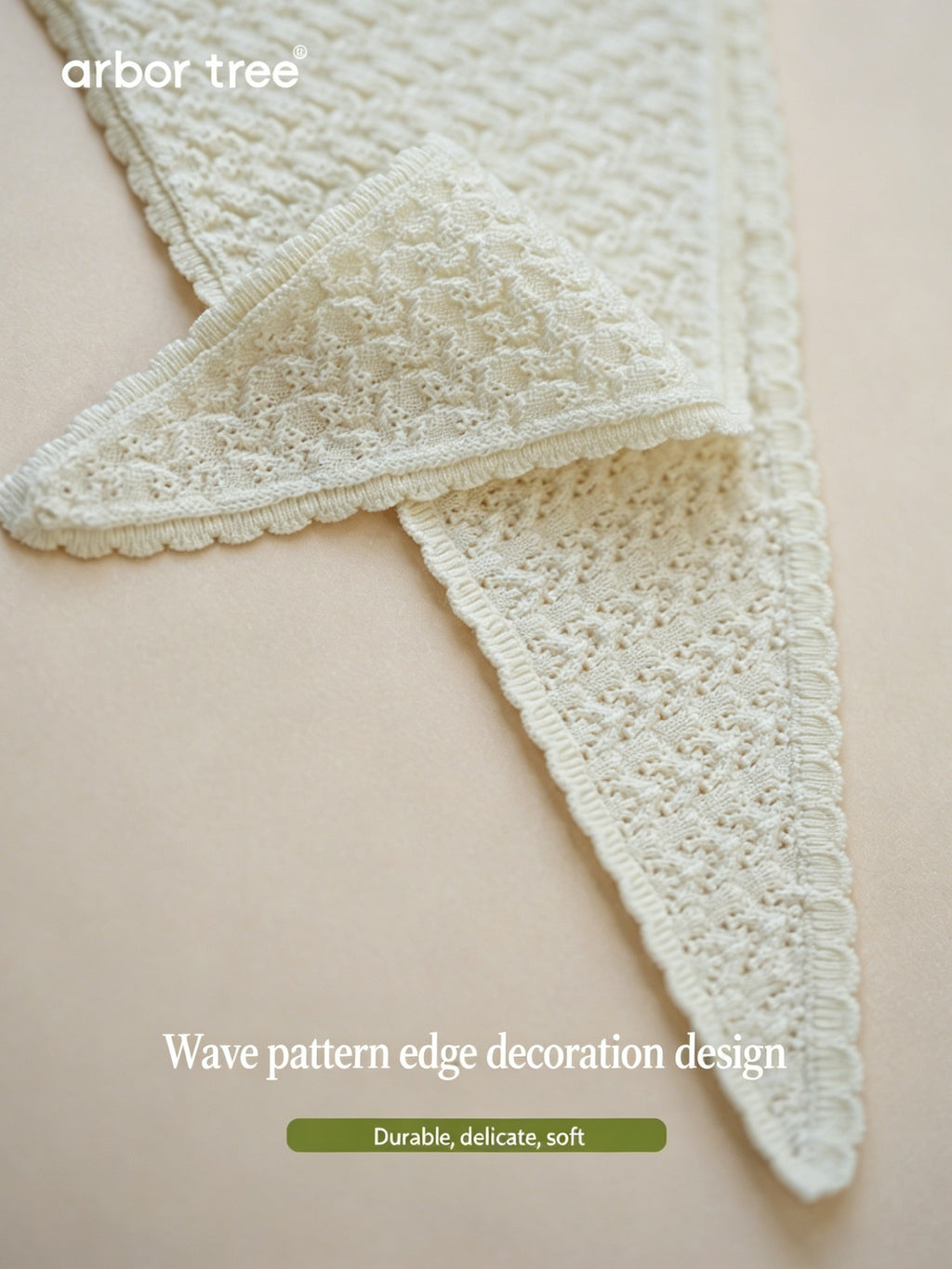 ArborTree 100% Merino Wool triangular headband with whisper pattern for baby boys and girls, soft and cozy natural kids accessory.