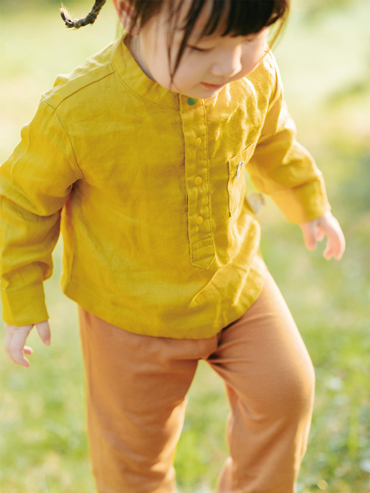 ArborTree (Recommended by Dong Shenghuo) 100% Ramie Casual Long-Sleeve Shirt (Matching Parent-Child Set) for Spring and Fall—Soft and Gentle on the Skin
