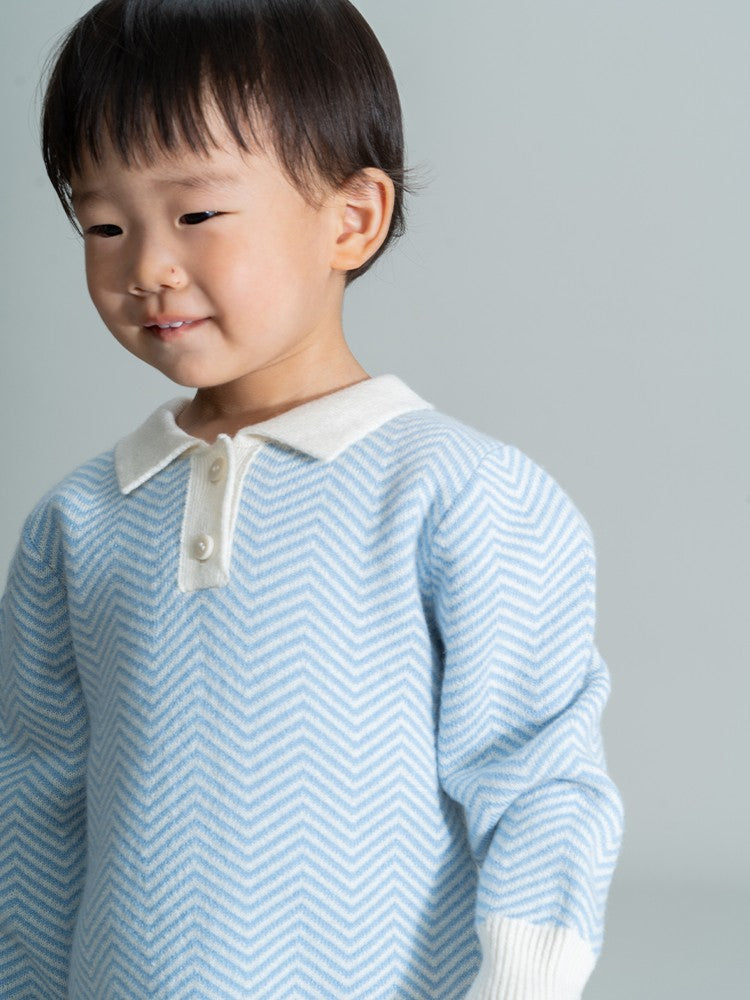ArborTree 100% cashmere baby polo pullover top in soft, light fabric with a classic collar and button placket, natural kids' clothing.