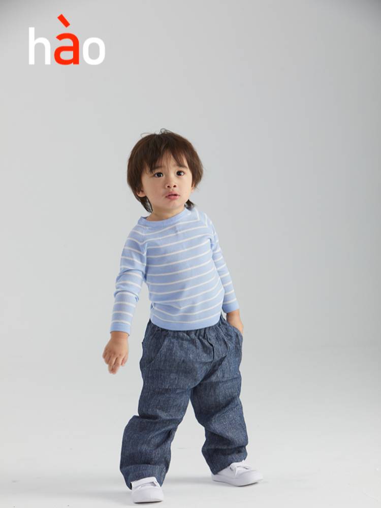 Baby's striped merino wool pullover top by ArborTree, featuring soft mercerized 100% merino wool in pastel colors.