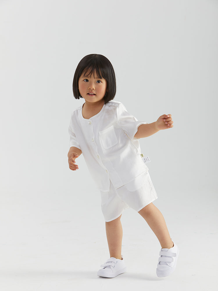 ArborTree summer cooling baby loungewear set in 100% mummy silk satin, includes pajamas with soft, breathable fabric for comfort.