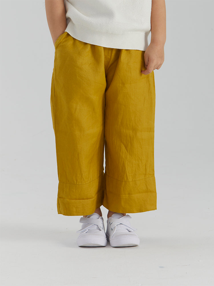 ArborTree 100% Natural Ramie Spring/Summer Matching Wide-Leg Pants for Parents and Children, with an adjustable waistband, lightweight and breathable