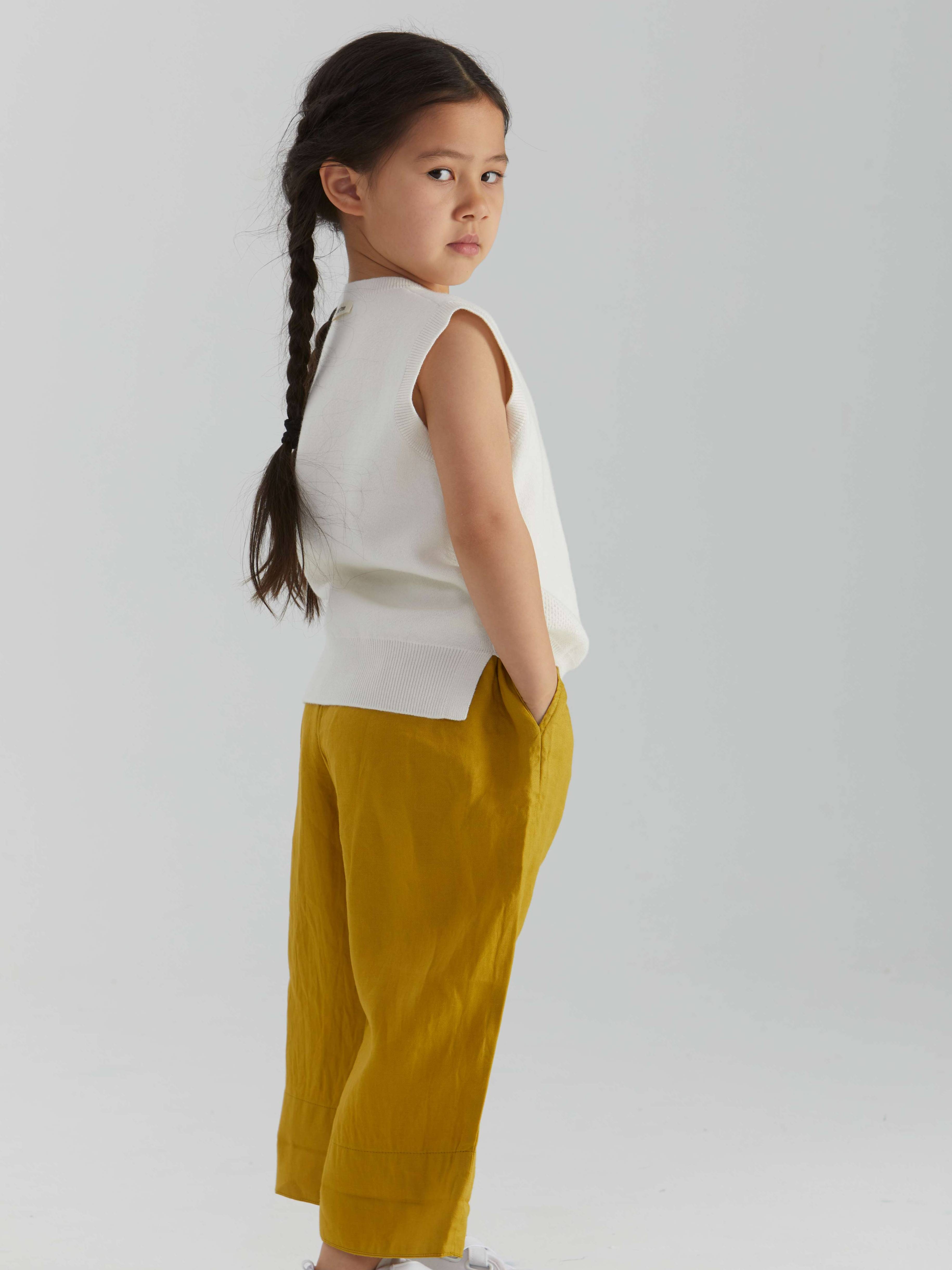 ArborTree 100% Natural Ramie Spring/Summer Matching Wide-Leg Pants for Parents and Children, with an adjustable waistband, lightweight and breathable