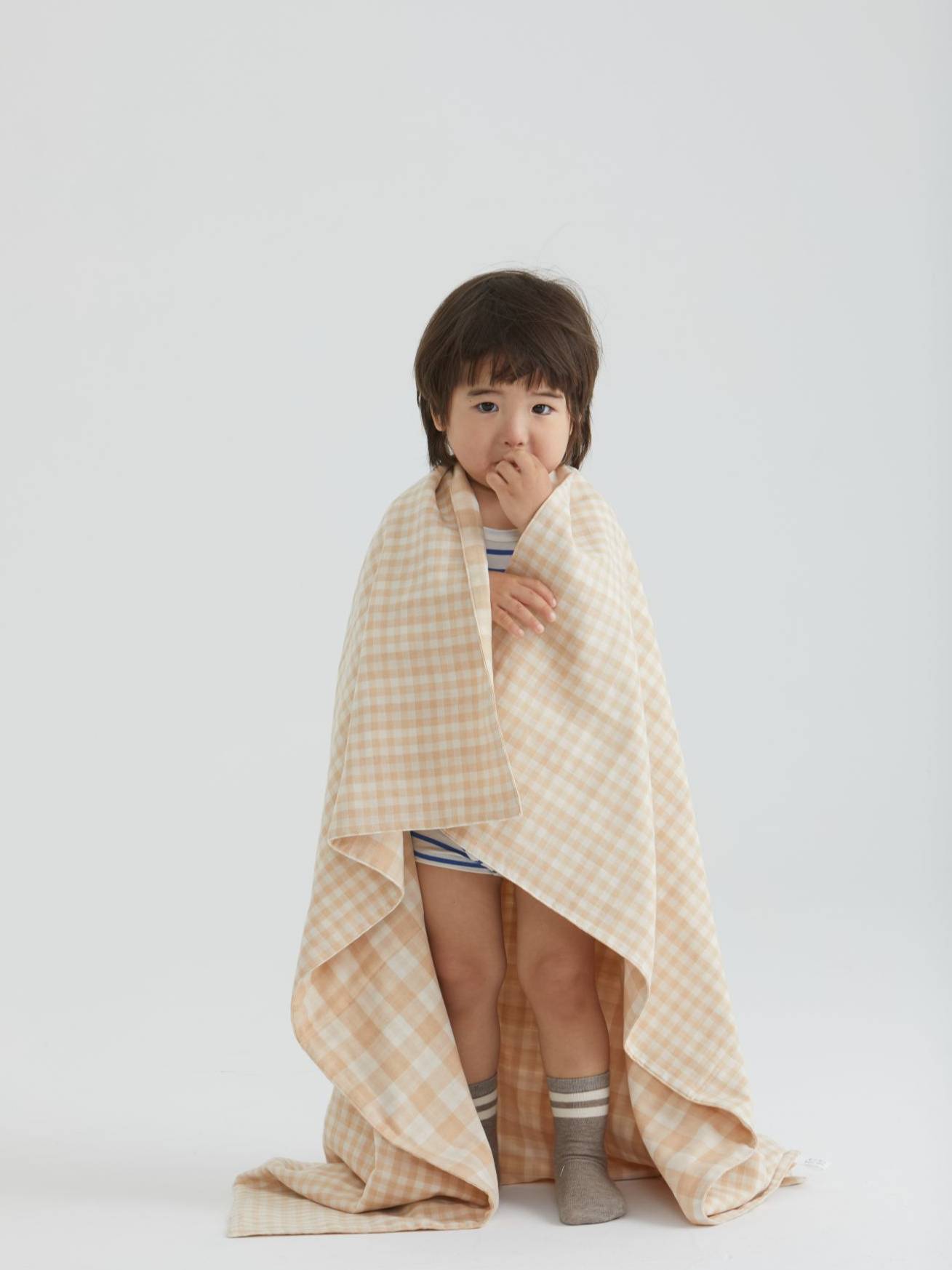 ArborTree organic cotton checkered baby blanket, small quilt for infants, soft swaddle blanket with natural colors
