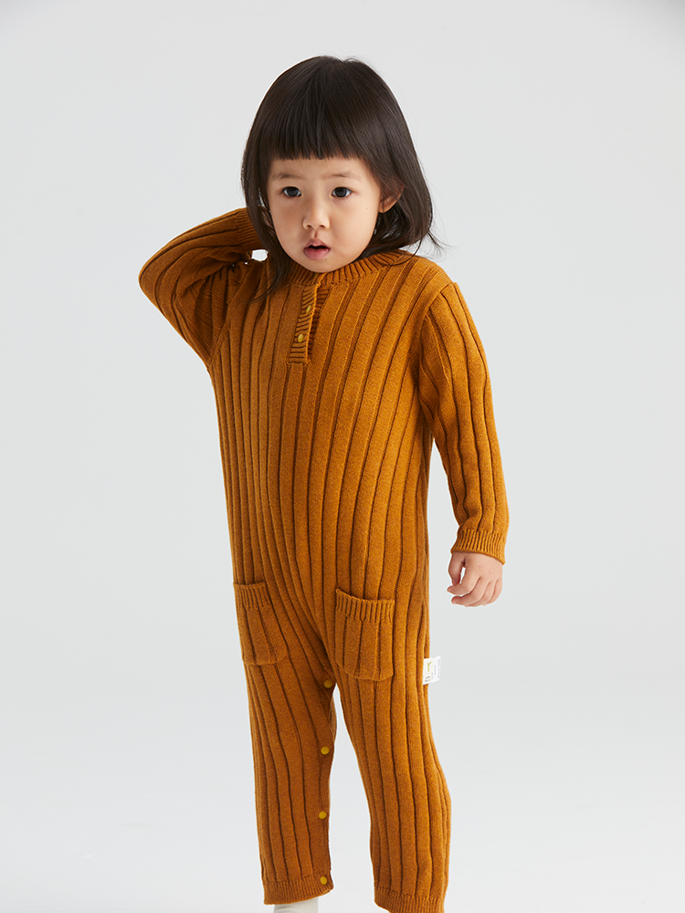 Organic cotton and cashmere jumpsuit for kids by ArborTree, front cut-back design, soft and comfortable for little ones.