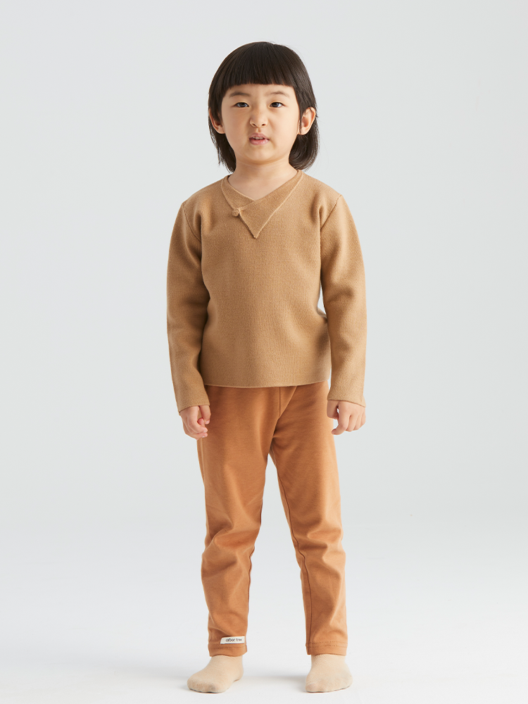 ArborTree 100% Baselwool baby pullover sweater with button down front, natural wool knit for cozy, gentle warmth.