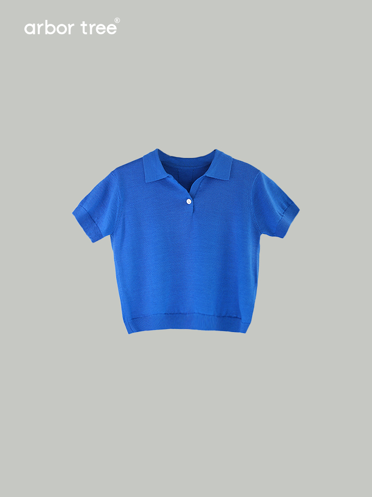 ArborTree superfine wool baby T-shirt with short sleeves, featuring a lapel design, made from naturally sourced materials.