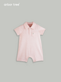 Organic cotton baby polo neck bodysuit by ArborTree, soft white fabric with button closure and ribbed collar for comfortable wear.