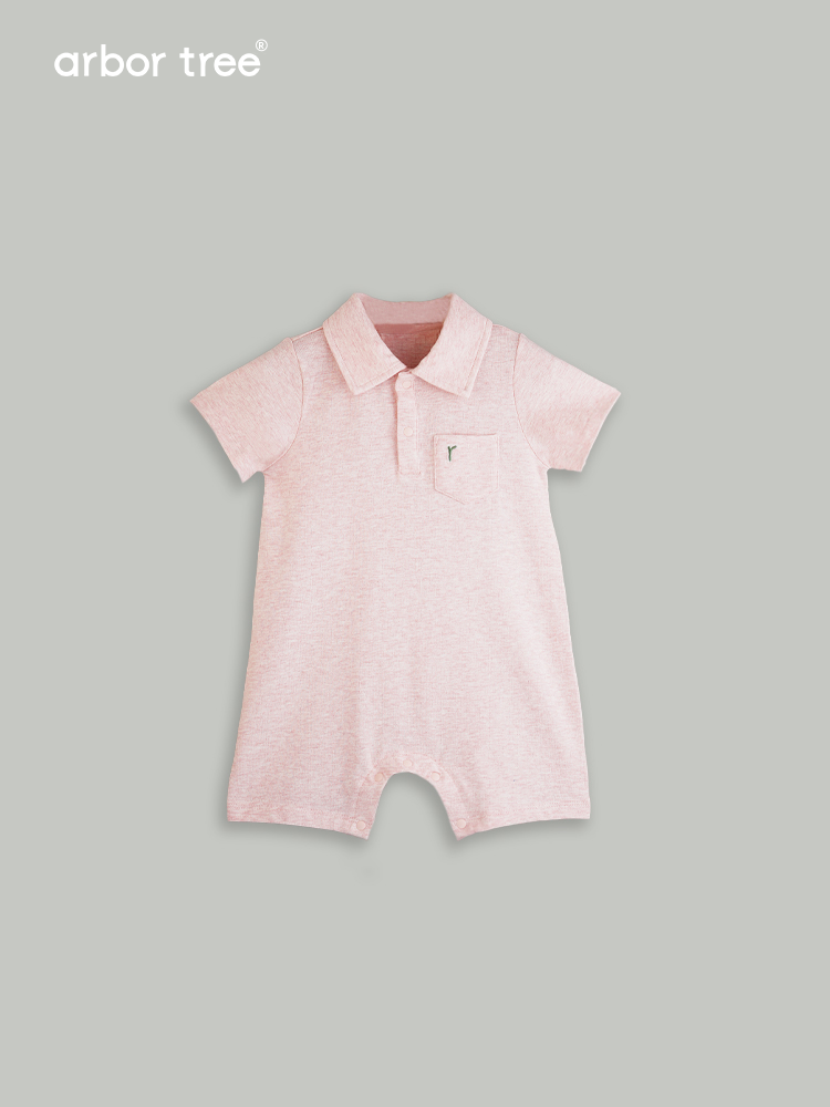 Organic cotton baby polo neck bodysuit by ArborTree, soft white fabric with button closure and ribbed collar for comfortable wear.