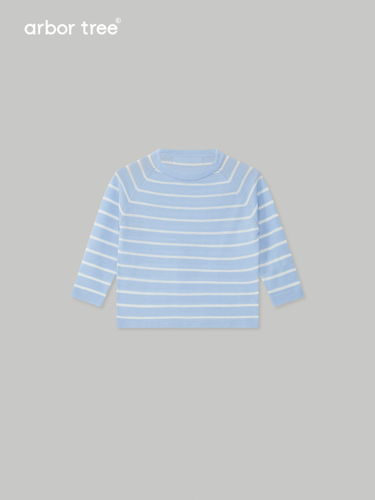 Baby stripe pullover top by ArborTree made from 100% merino mercerized wool, showing the soft, colorful knit pattern.