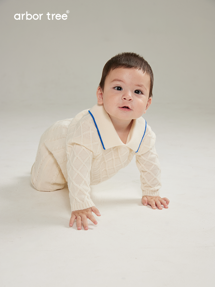 ArborTree Grandma Series 100% Merino Wool baby polo-neck romper in soft, warm wool perfect for fall and winter.