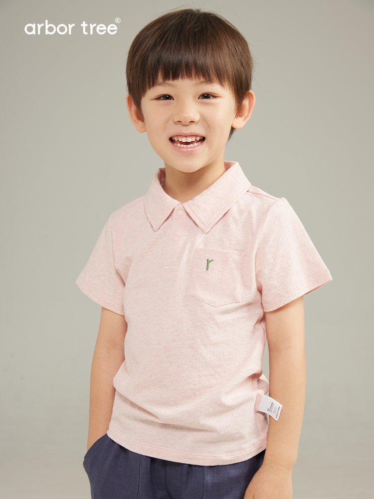 ArborTree organic cotton polo-neck short-sleeve T-shirt for boys and girls, natural and sustainable kids' clothing.