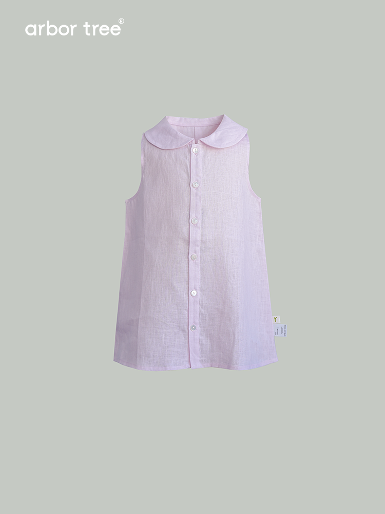 ArborTree girls' linen A-line skirt with front opening, natural beige color, lightweight, size 14, 100% natural linen fabric.