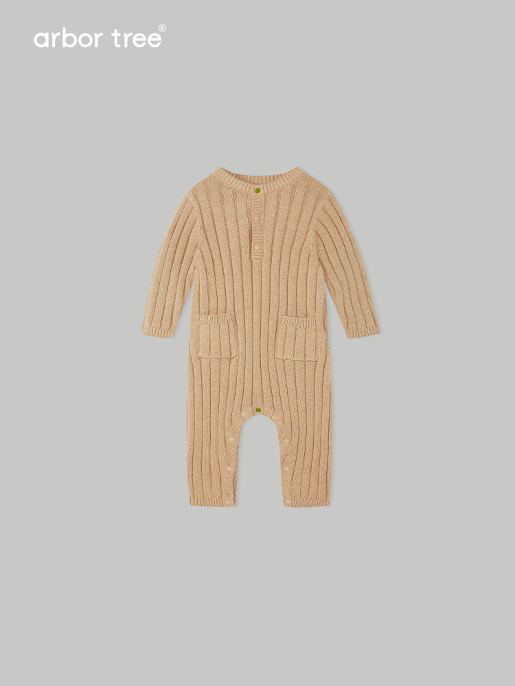 Organic cotton and cashmere jumpsuit for kids by ArborTree, front cut-back design in soft, natural fabric.