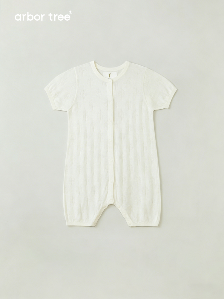 Soft silk and cashmere baby romper by arbortree with front-opening design, featuring a cozy, lightweight summer outfit for infants.