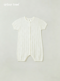 Soft silk and cashmere baby romper by arbortree with front-opening design, featuring a cozy, lightweight summer outfit for infants.