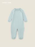 Organic cotton cashmere infant romper by arbortree, long-sleeve, shoulder-split, thick-knit toddler one-piece in natural colors.