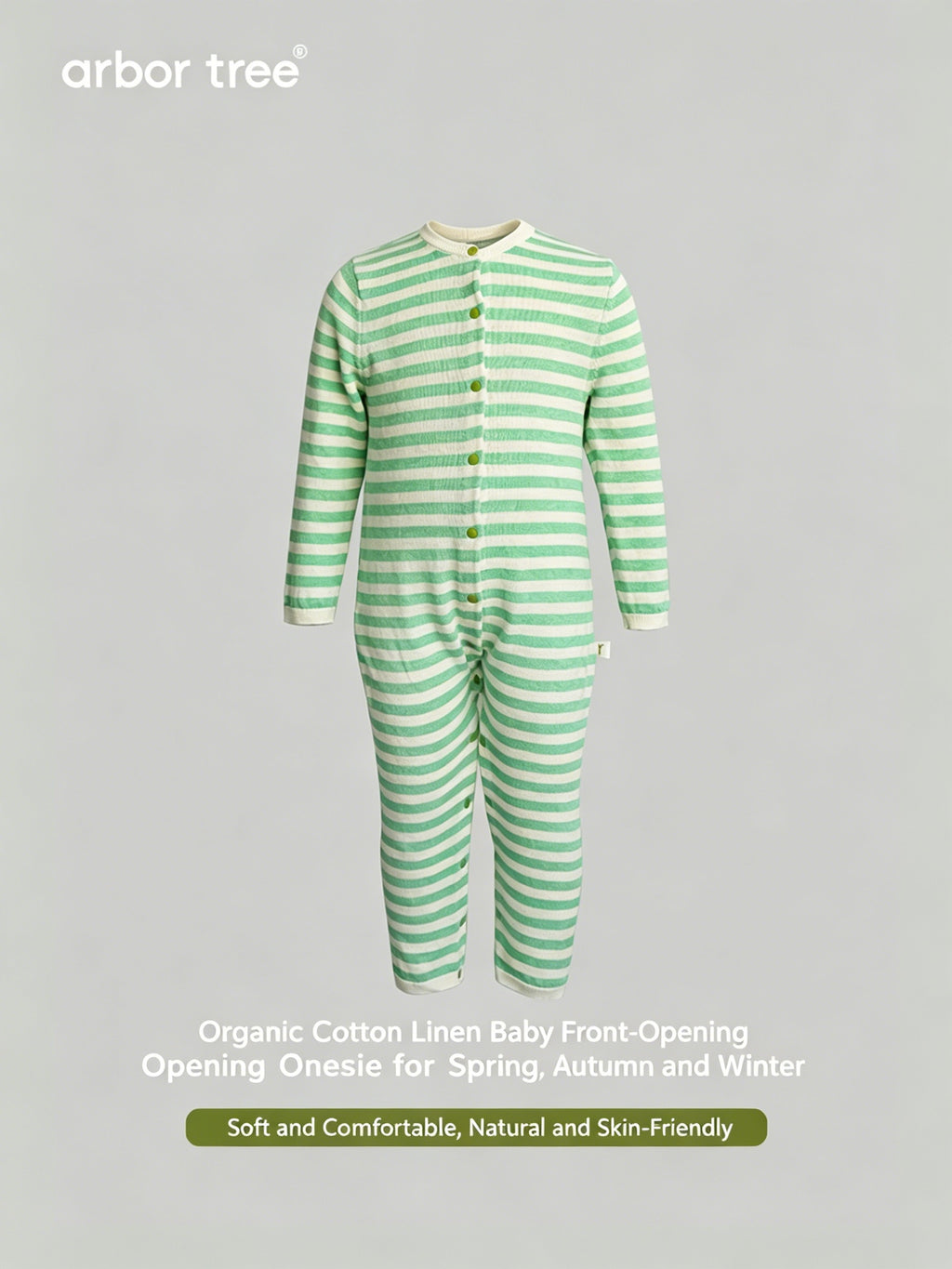ArborTree 2-in-1 striped romper for boys and girls, made of organic cotton and linen, suitable for spring, fall, and winter.