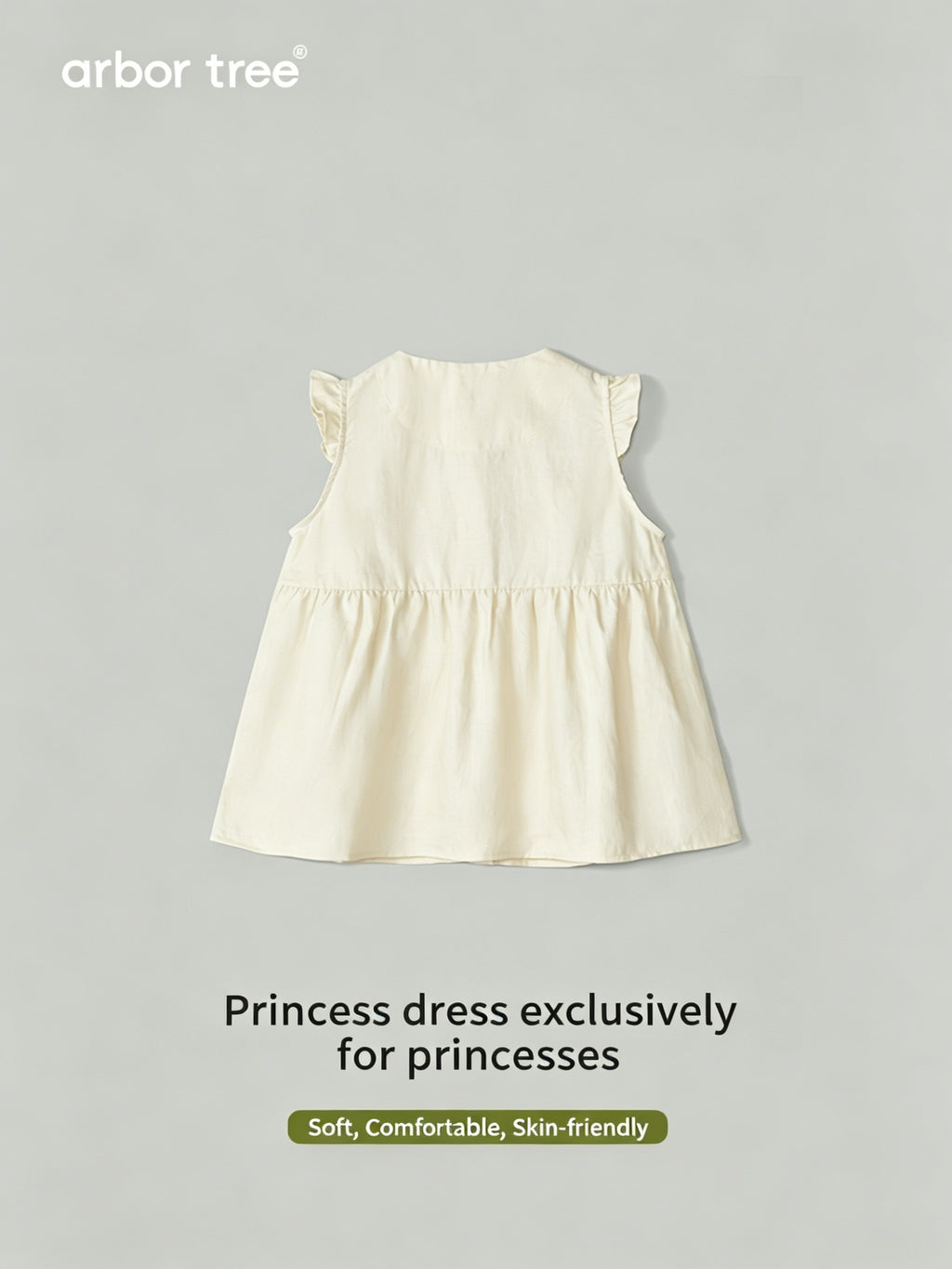ArborTree natural Ramie baby sleeveless dress with floral pattern, lightweight and breathable for warm weather.