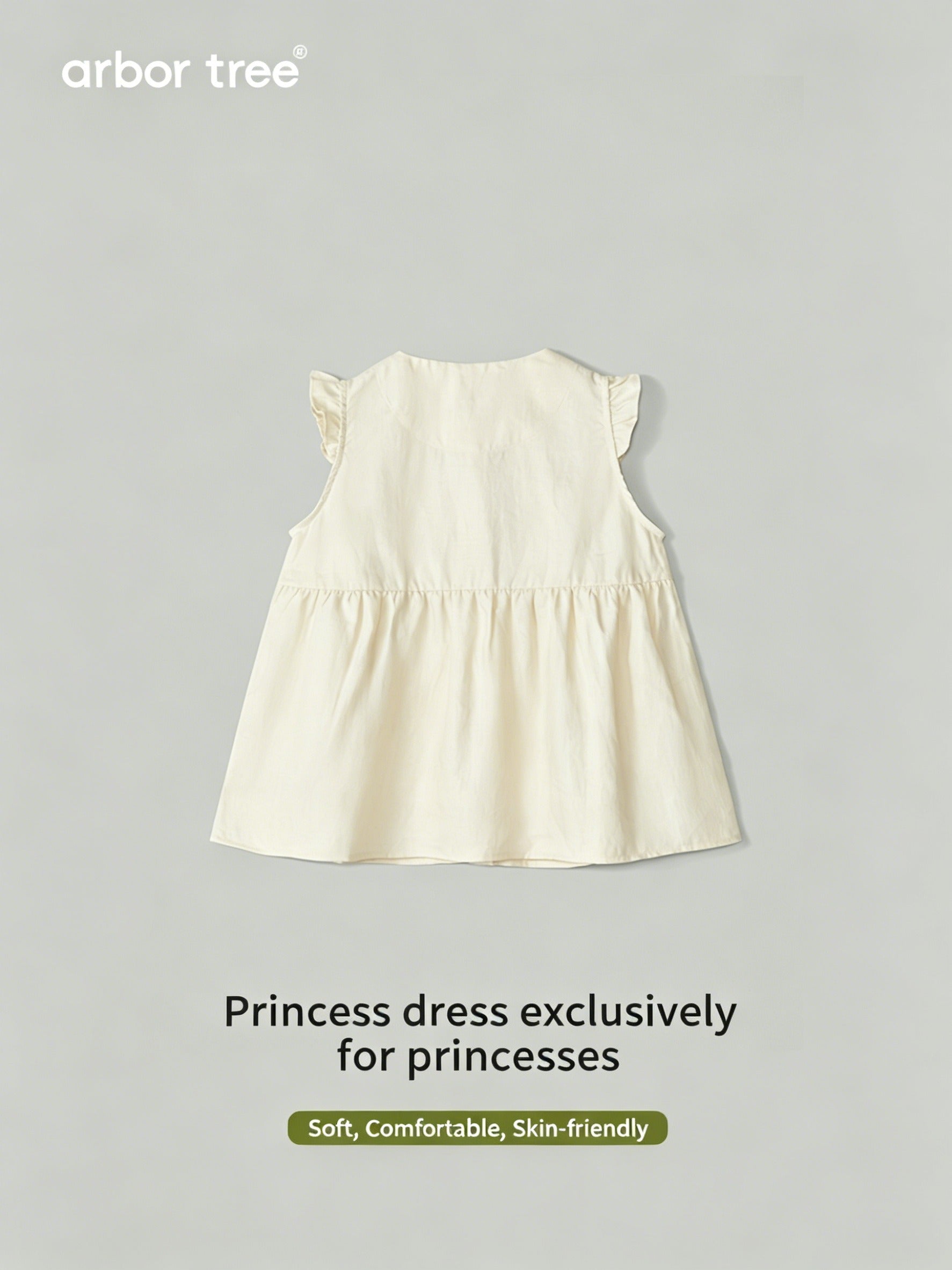 ArborTree natural Ramie baby sleeveless dress with floral pattern, lightweight and breathable for warm weather.