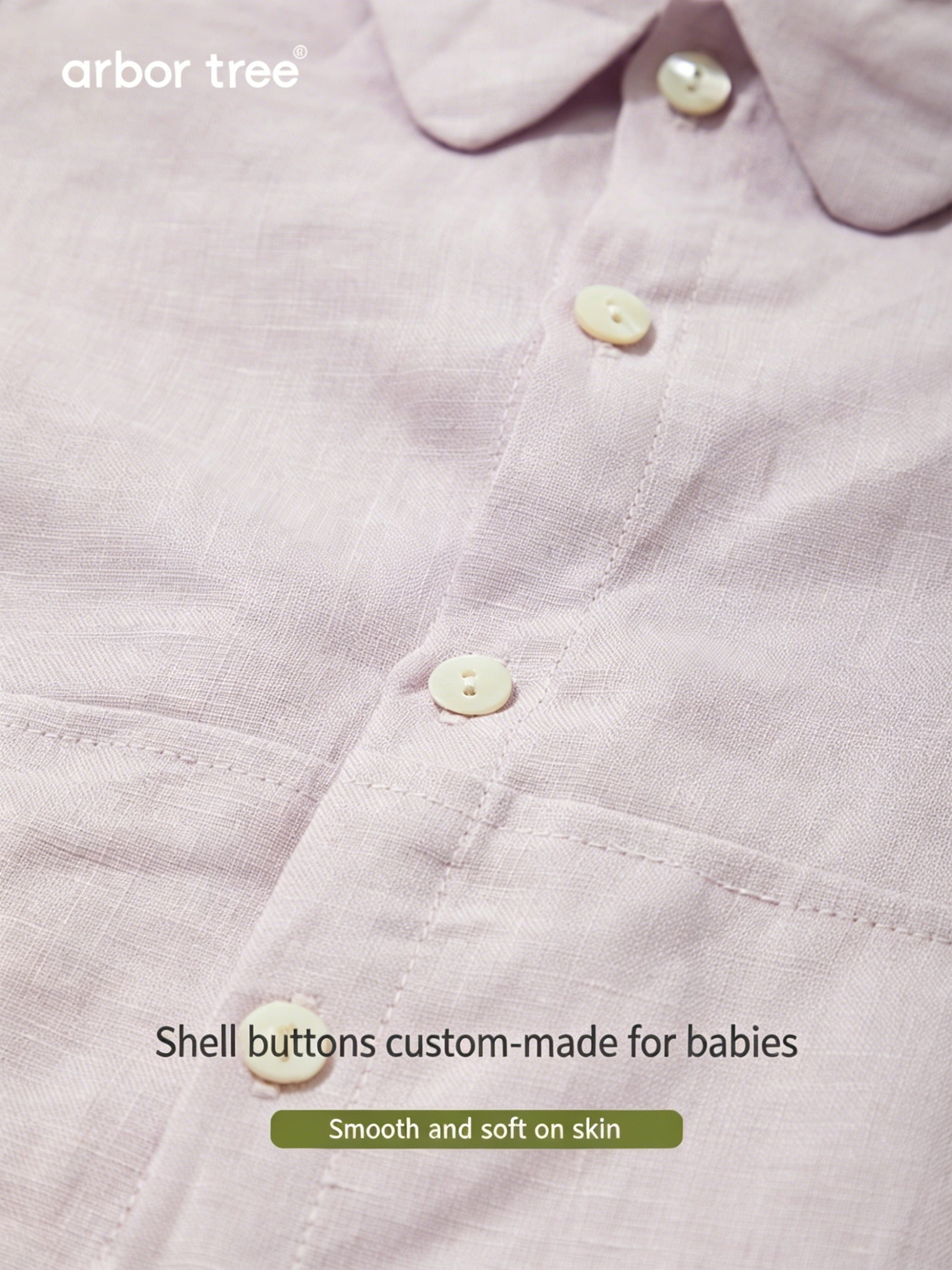 ArborTree Belgian natural linen baby casual shirt in soft beige, featuring a comfortable fit and classic design.