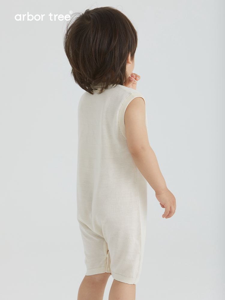 ArborTree natural mulberry silk baby sleeveless bodysuit with soft fabric and simple design, perfect for delicate baby skin.