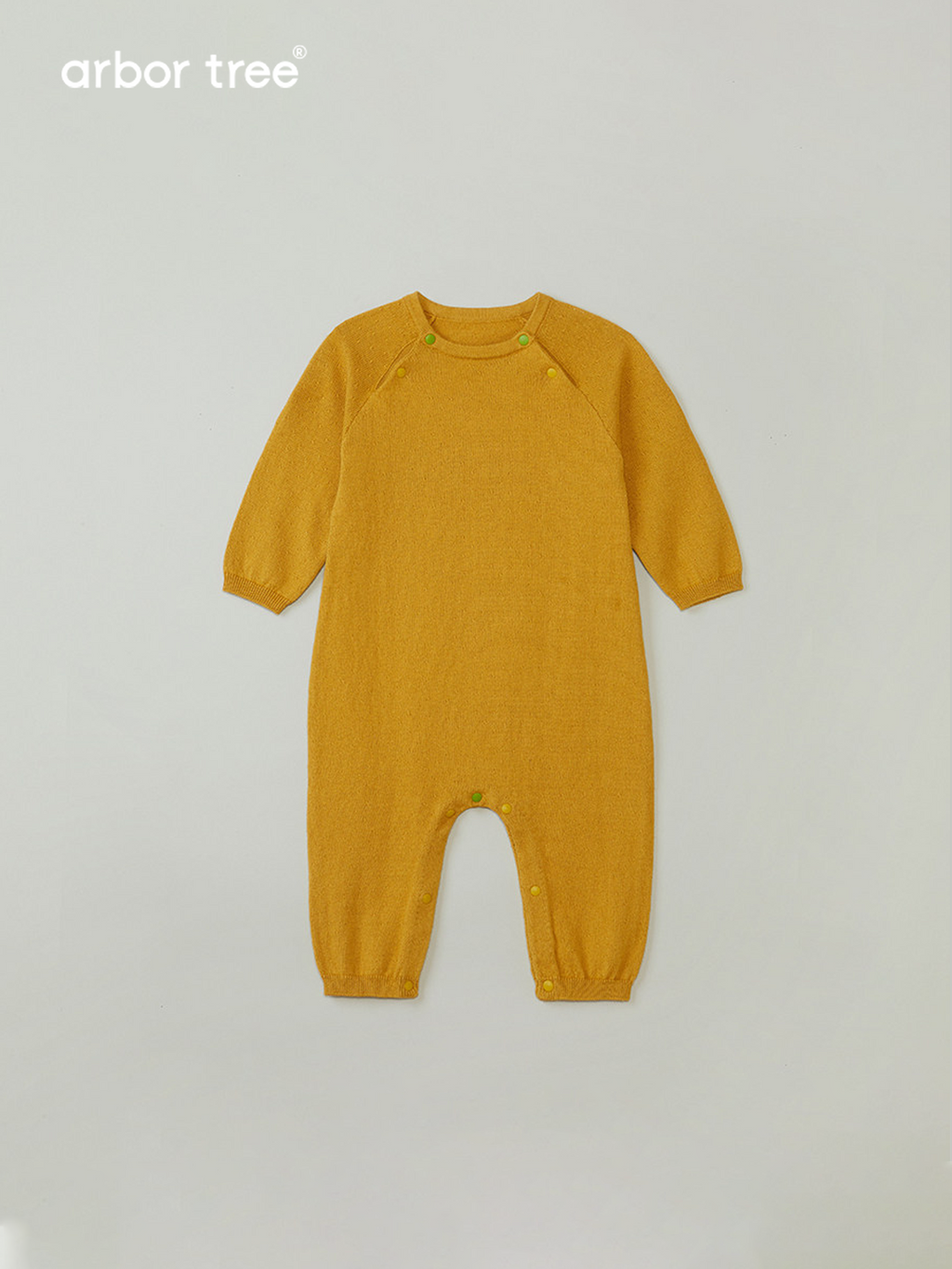 Organic cotton cashmere infant romper from arbortree, lightweight knit and crawling-friendly for babies and toddlers.