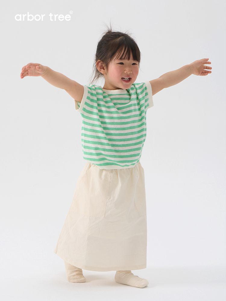 Organic cotton and linen parent-child striped knit tee by ArborTree, lightweight and breathable for summer wear.