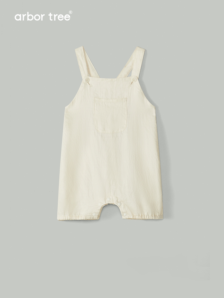 Natural ramie baby bib pants from ArborTree, casual style with soft fabric and adjustable waistband for comfortable kids' wear.