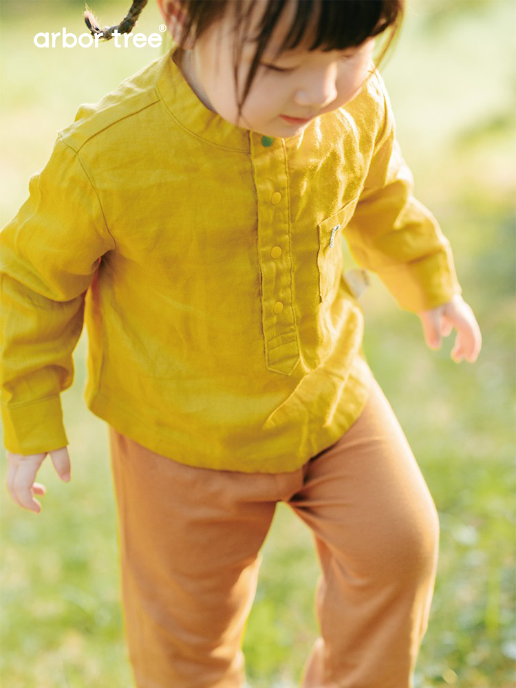 Arbortree ramie casual long-sleeve shirt for adults and children, moisture-wicking, breathable top for spring and fall wear.