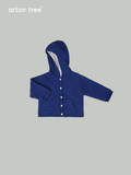 Organic cotton cashmere kids' hooded knit jacket by arbortree, featuring soft lining, suitable for spring, fall, and winter.