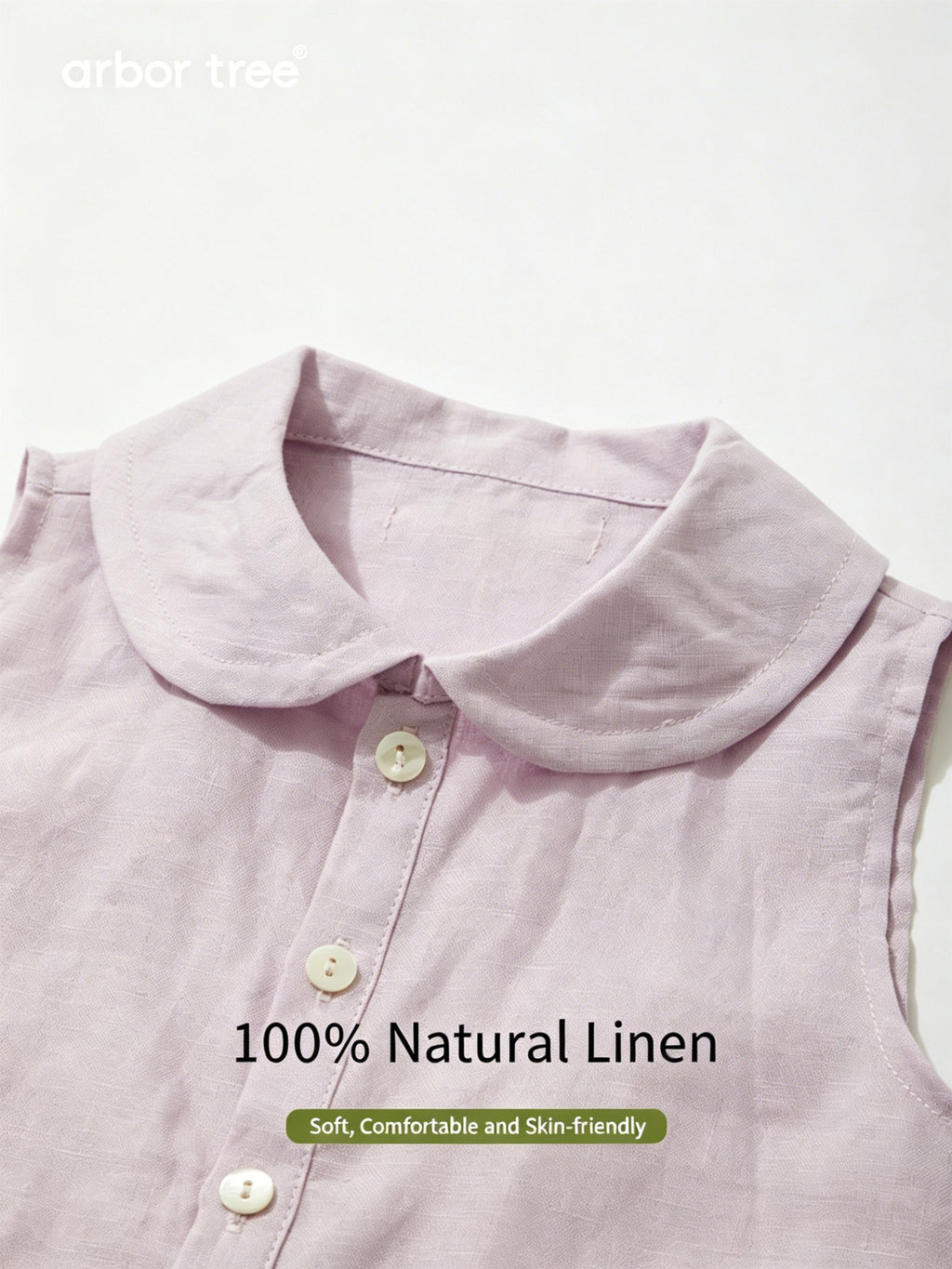 Girls ArborTree linen A-line skirt with front opening, natural beige color, 14x14 thread count, lightweight and comfortable.
