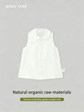 ArborTree girl's linen A-line skirt with front opening, natural 100% linen fabric, size 14×14 thread count, soft and breathable.