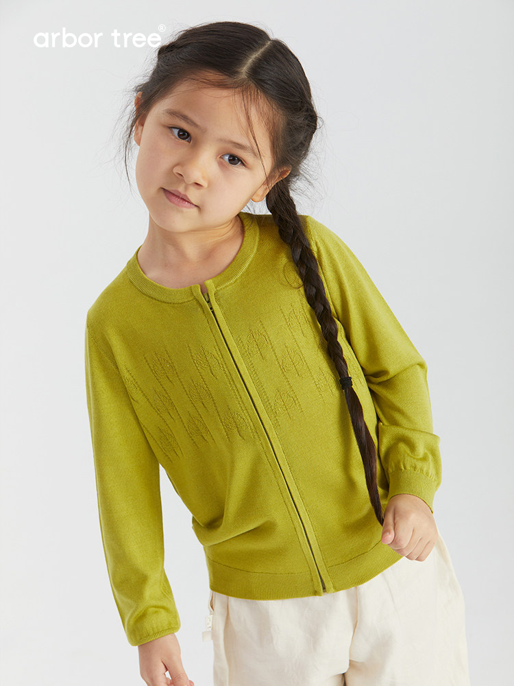 Lightweight silk-cashmere zip-up cardigan for babies and kids by arbortree, shown in a soft spring/summer style.