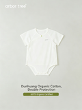 ArborTree organic cotton baby triangle crawling suit in soft natural color, designed for comfortable early mobility and play.