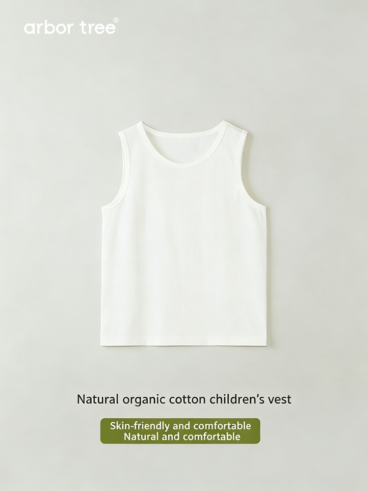 ArborTree organic cotton baby casual vest in soft, natural fabric with sleeveless design and simple round neckline.
