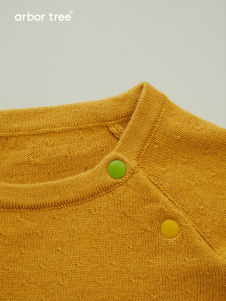 Organic cotton cashmere lightweight knit infant romper by arbortree, crawling-friendly design in soft, cozy fabric.