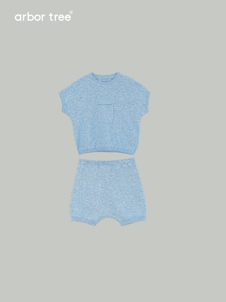 ArborTree kids' summer set with organic cotton and linen, includes short-sleeve T-shirt and shorts in lightweight fabric.