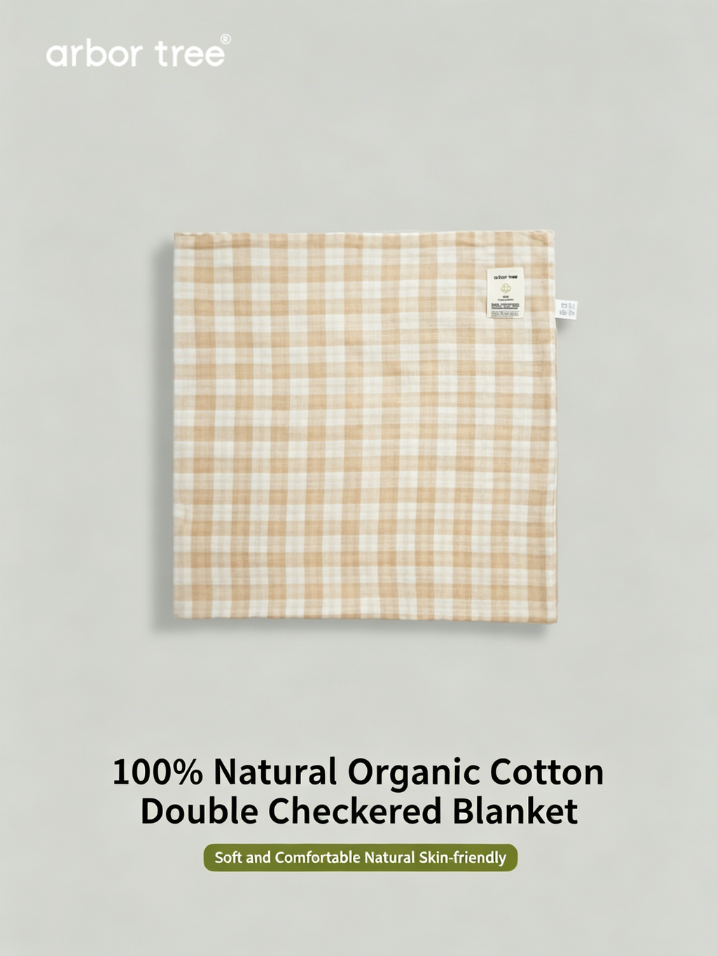 ArborTree organic cotton checkered baby blanket, small infant quilt, swaddle blanket with natural, soft fabric for babies.