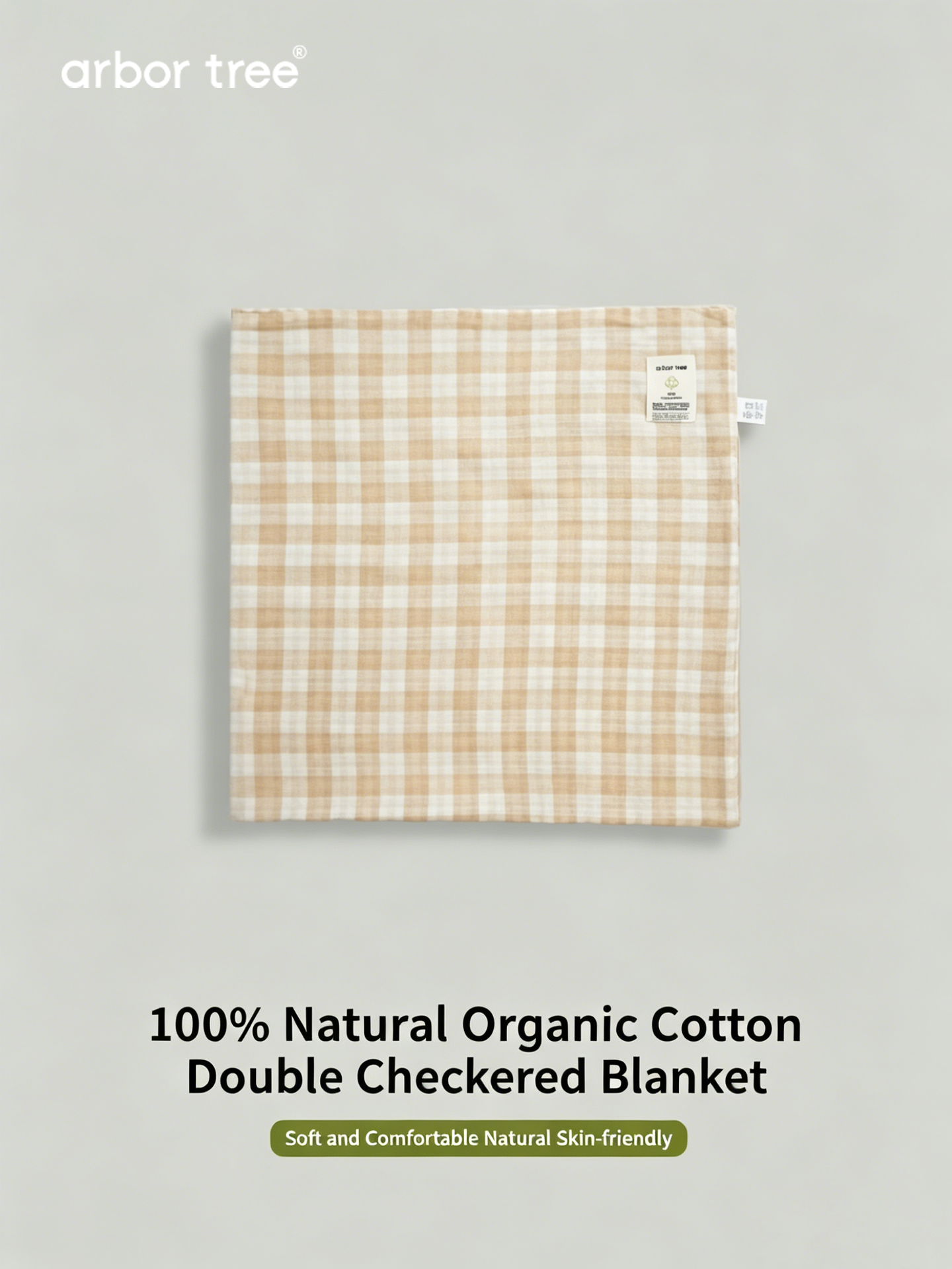 ArborTree organic cotton checkered baby blanket, small infant quilt, swaddle blanket with natural, soft fabric for babies.