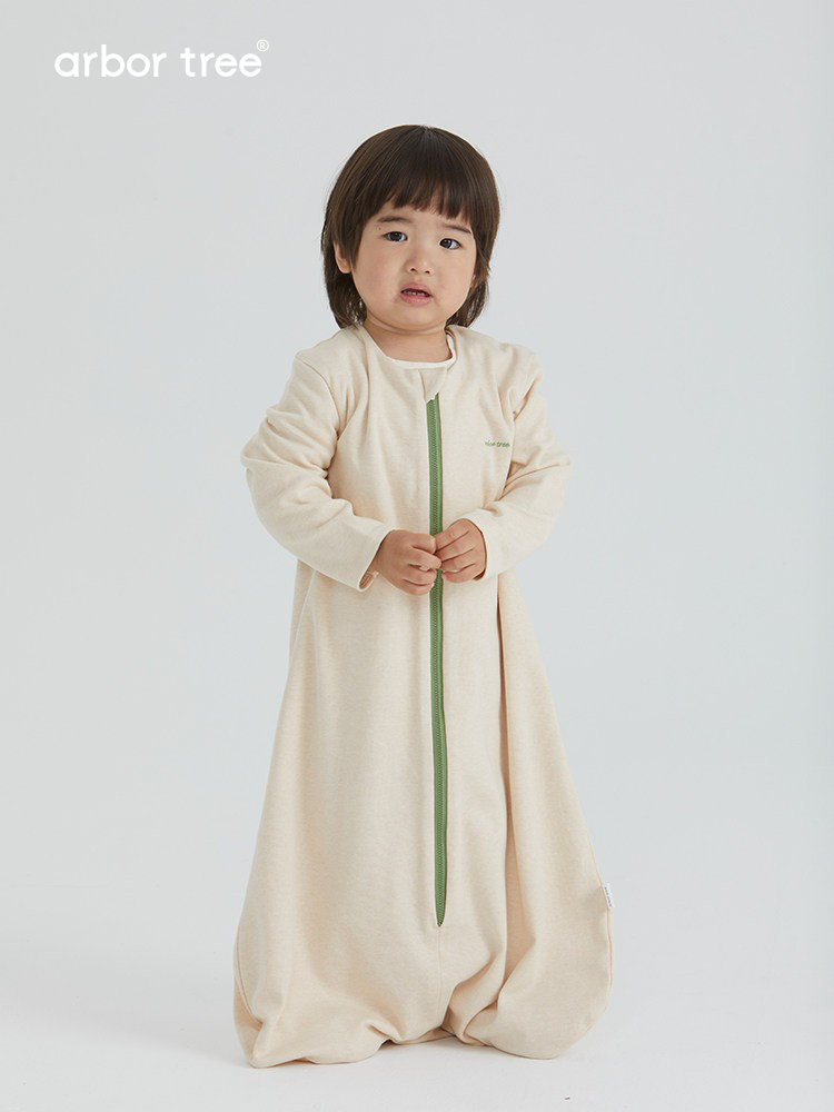ArborTree organic cotton baby sleeveless sleeping bag in soft natural color, designed for comfortable sleep for infants.