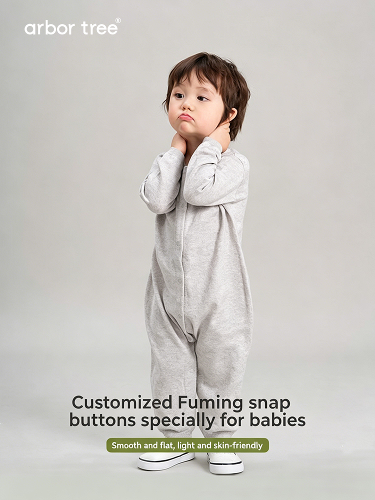 Organic cotton and cashmere baby romper by arbortree, front-opening knit romper for toddlers in lightweight material.