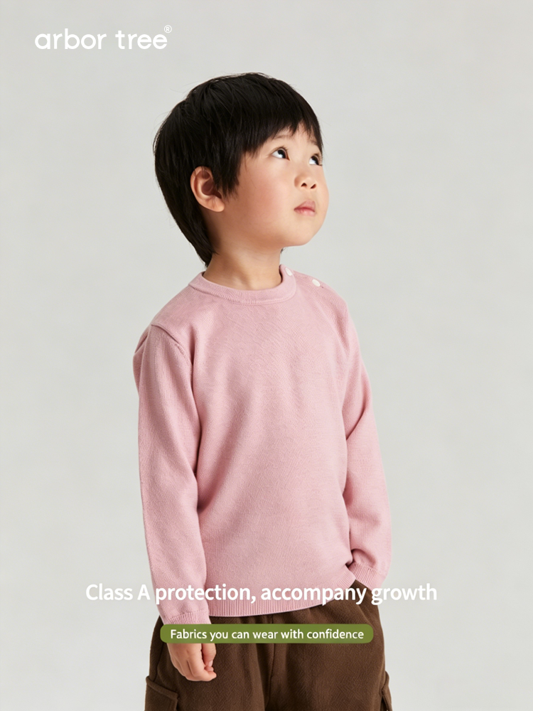 Kids' cashmere and wool shoulder-opening pullover sweater by ArborTree, soft, warm, perfect for autumn and winter.