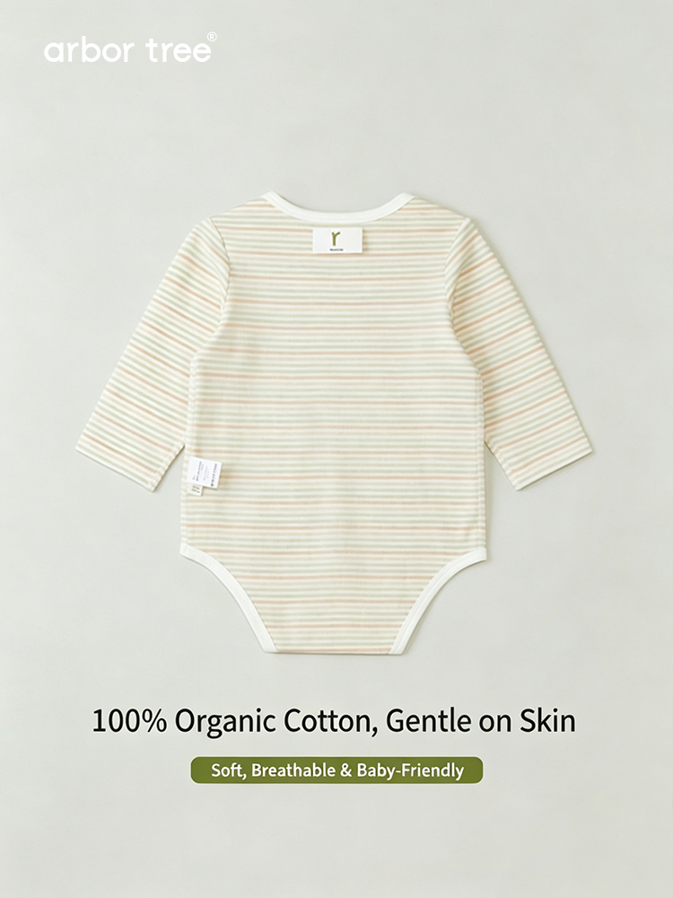 ArborTree 100% natural colored cotton baby crawling suit bodysuit with triangle design, soft and comfortable for infants.