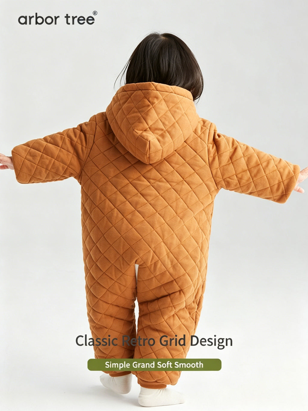 ArborTree natural-fiber cotton-padded winter onesie for boys and girls, warm and soft with Class A standard insulation.