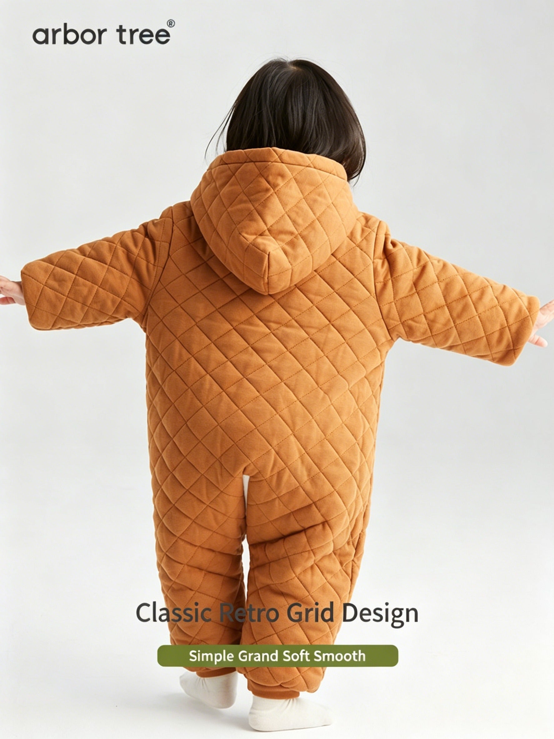 ArborTree natural-fiber cotton-padded winter onesie for boys and girls, warm and soft with Class A standard insulation.