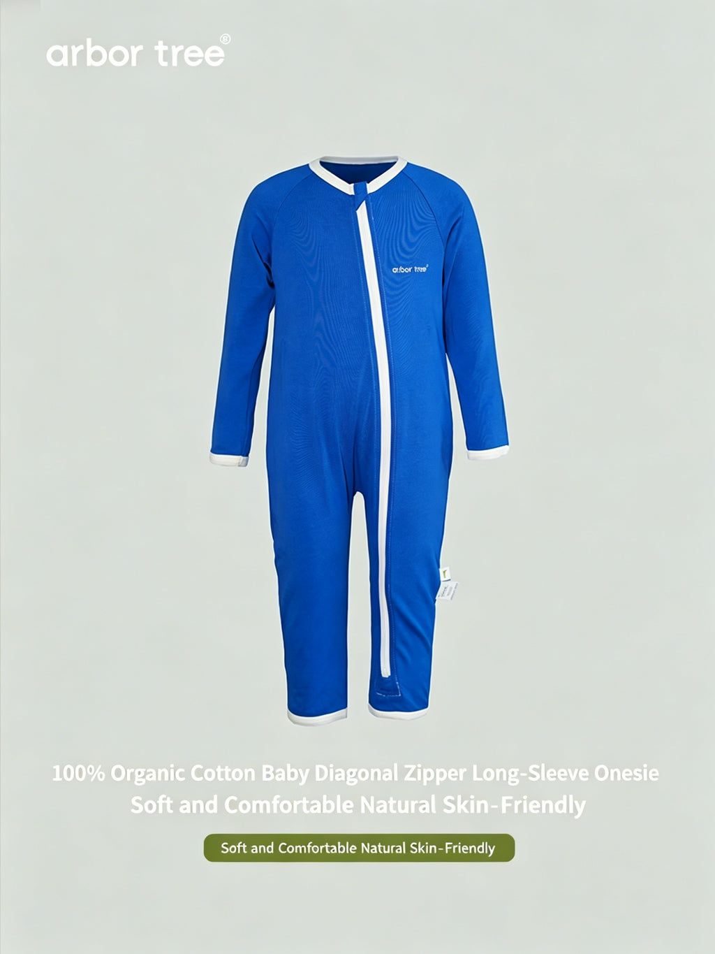 ArborTree organic cotton long-sleeve kids one-piece with side zipper, suitable for boys and girls, warm and gentle on skin.