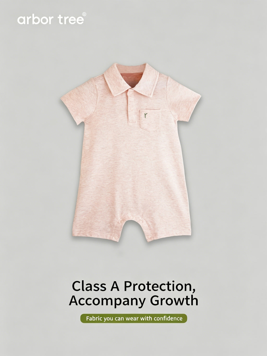 Organic cotton baby polo neck bodysuit by ArborTree, featuring a soft, natural fabric and classic polo style for infants.